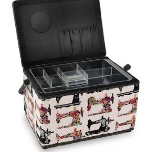 Floral Makeup Organizer Box with Black and White Design